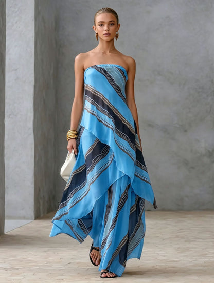 Capucine - Robe Longue Bustier Rayée en Mousseline