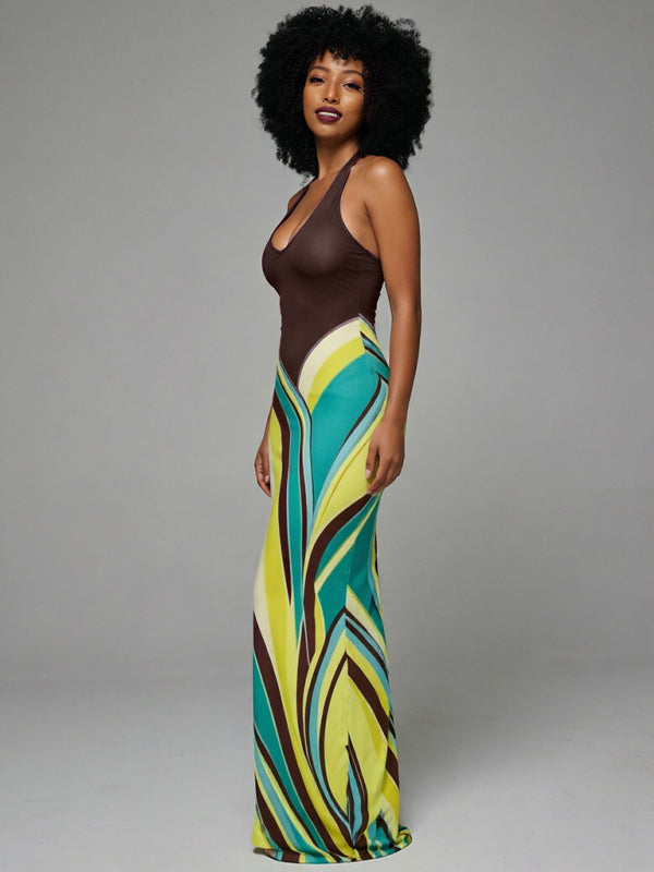 Amara - Robe Longue Dos-Nu à Imprimé Multicolore