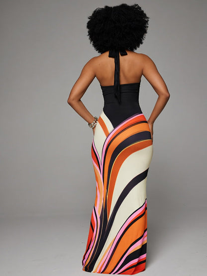 Amara - Robe Longue Dos-Nu à Imprimé Multicolore