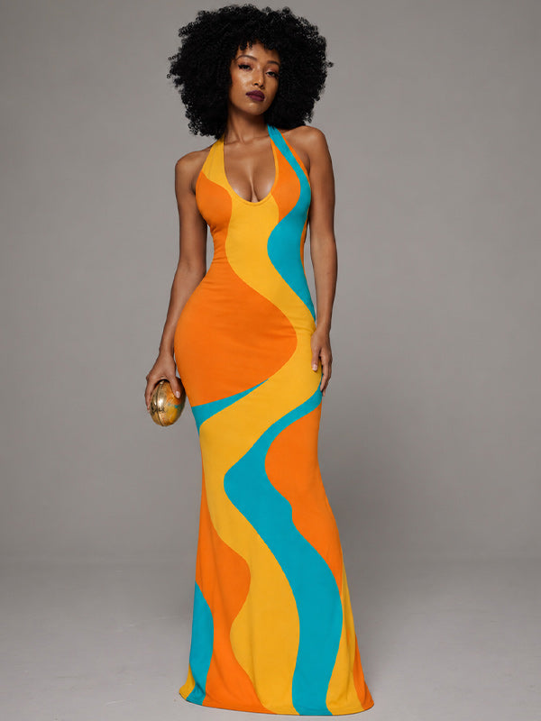 Amara - Robe Longue Dos-Nu à Imprimé Multicolore