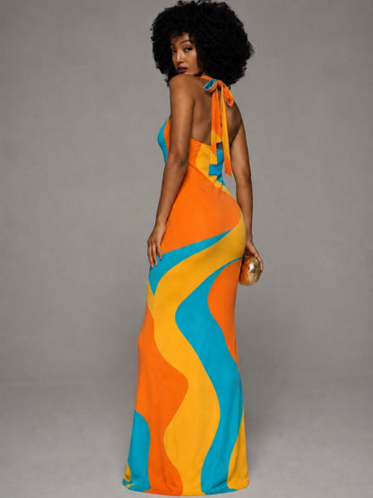 Amara - Robe Longue Dos-Nu à Imprimé Multicolore