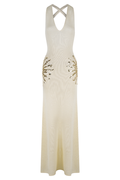 Solara - Robe en Maille Pailletée Ivoire