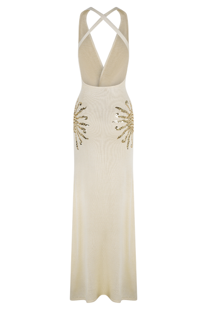 Solara - Robe en Maille Pailletée Ivoire