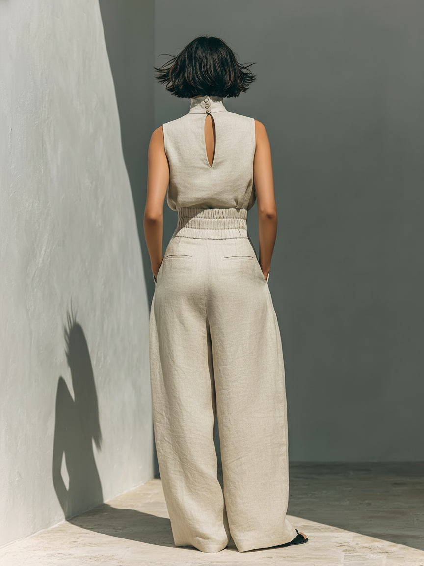 Cassia - Ensemble 2 Pièces Minimaliste Blouse Sans Manches & Pantalon Large