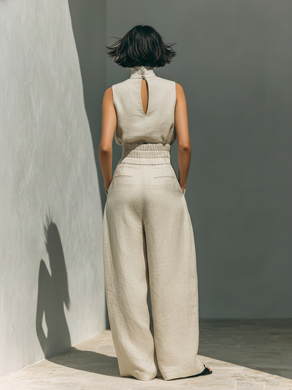 Cassia - Ensemble 2 Pièces Minimaliste Blouse Sans Manches & Pantalon Large