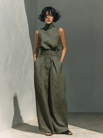Cassia - Ensemble 2 Pièces Minimaliste Blouse Sans Manches & Pantalon Large