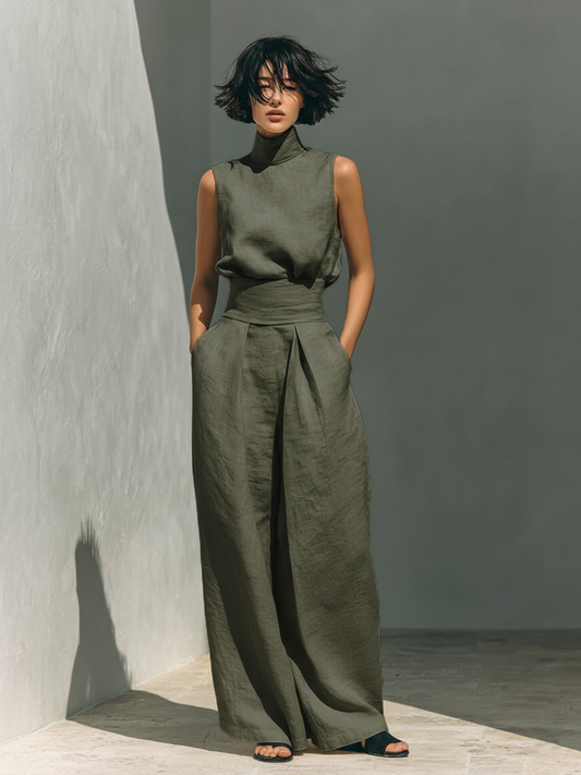 Cassia - Ensemble 2 Pièces Minimaliste Blouse Sans Manches & Pantalon Large