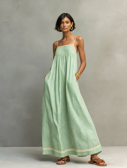 Jade - Robe Longue Rayée Bretelles Fines