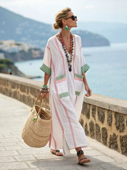 Marina - Robe Bohème Rayures & Broderies Côtières