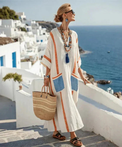 Marina - Robe Bohème Rayures & Broderies Côtières