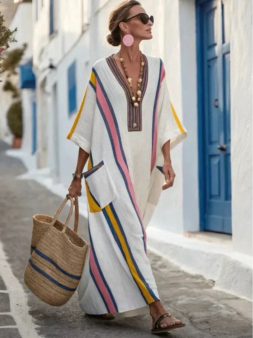 Marina - Robe Bohème Rayures & Broderies Côtières