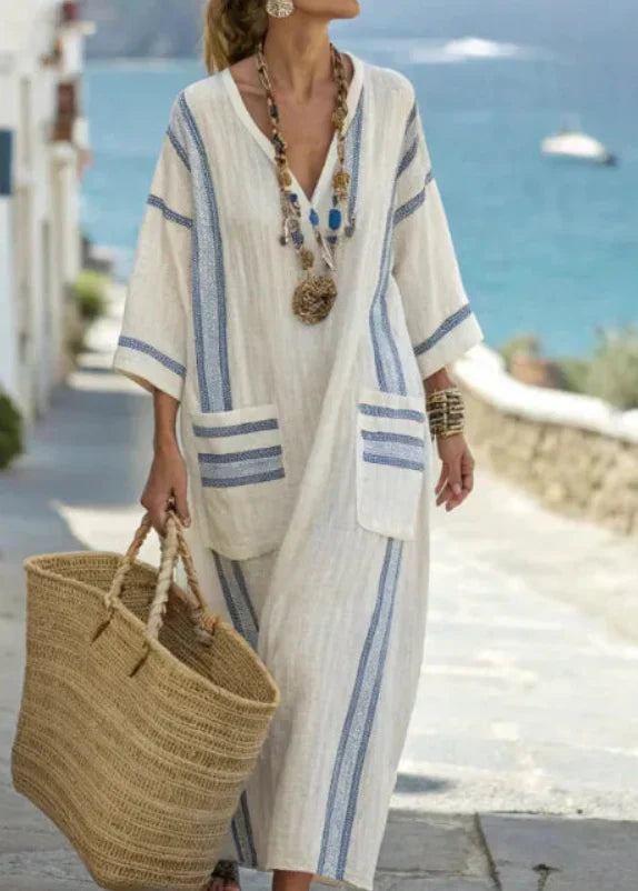 Marina - Robe Bohème Rayures & Broderies Côtières