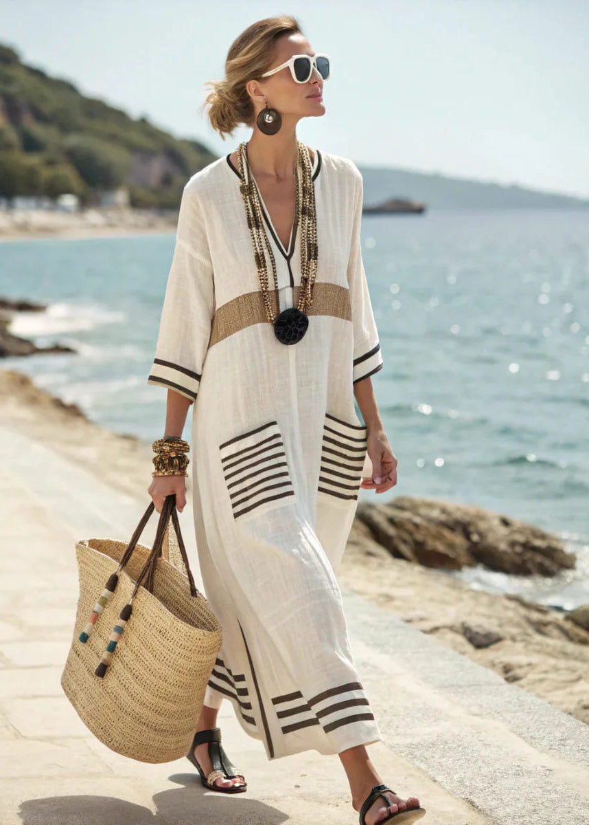 Marina - Robe Bohème Rayures & Broderies Côtières