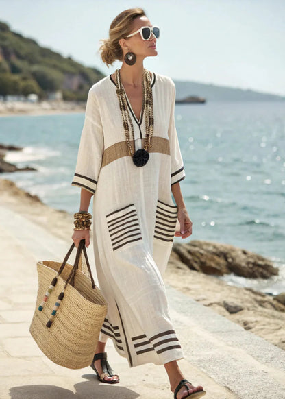 Marina - Robe Bohème Rayures & Broderies Côtières