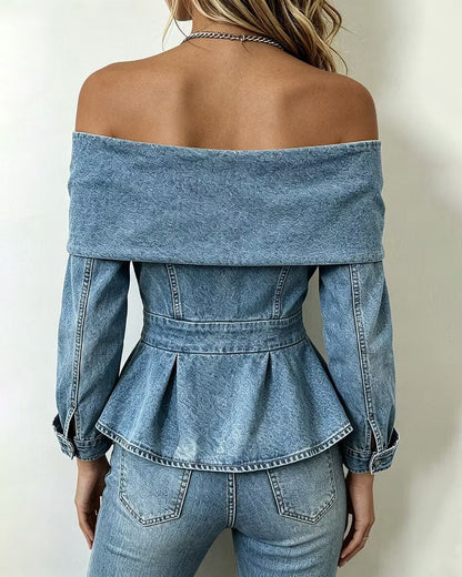 Corinne – Top Denim Épaules Dénudées