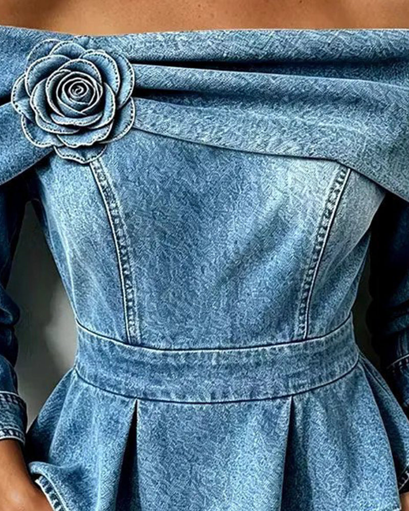 Corinne – Top Denim Épaules Dénudées