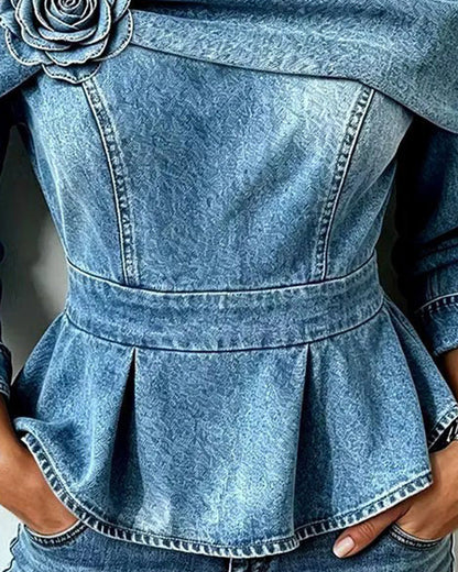 Corinne – Top Denim Épaules Dénudées