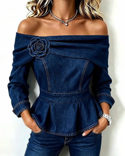 Corinne – Top Denim Épaules Dénudées