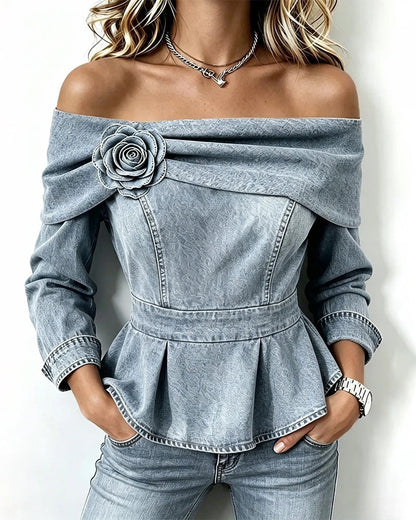 Corinne – Top Denim Épaules Dénudées