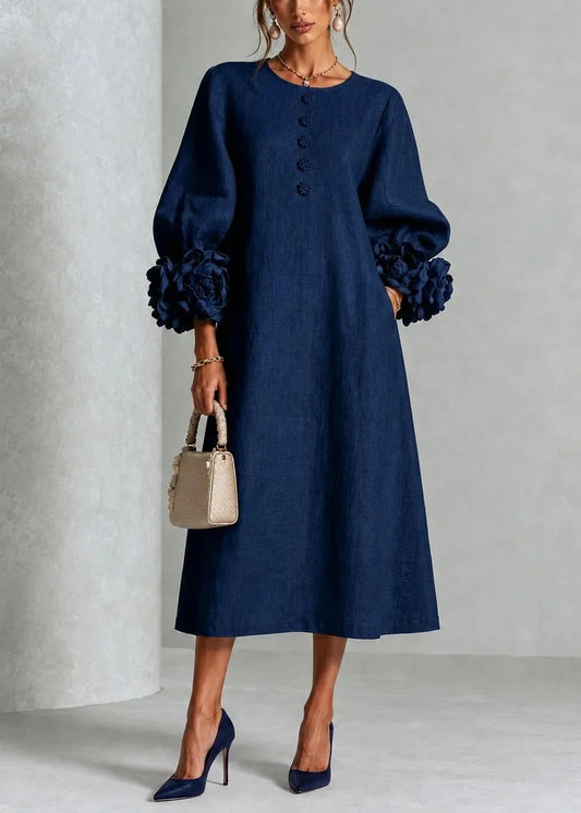 Amandine - Robe Longue à Manches Fleuries
