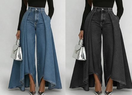 Zara - Jean Femme Taille Haute à Jambes Larges & Effet Drapé