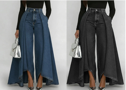 Zara - Jean Femme Taille Haute à Jambes Larges & Effet Drapé