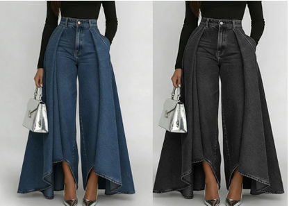 Zara - Jean Femme Taille Haute à Jambes Larges & Effet Drapé