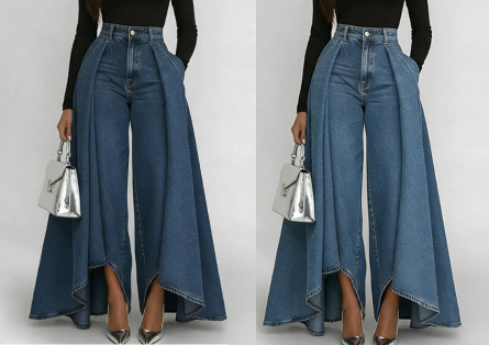 Zara - Jean Femme Taille Haute à Jambes Larges & Effet Drapé