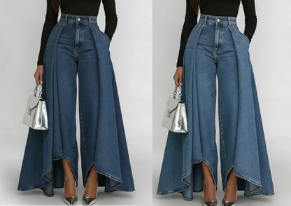 Zara - Jean Femme Taille Haute à Jambes Larges & Effet Drapé