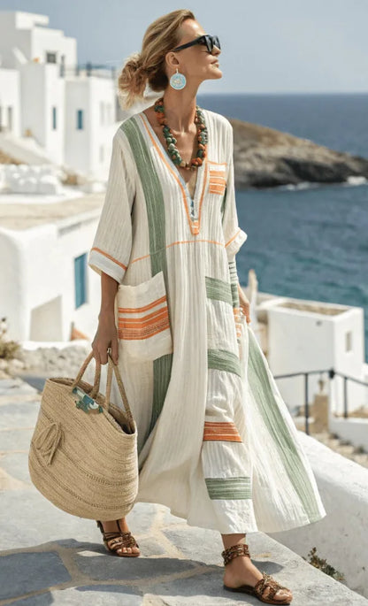 Marina - Robe Bohème Rayures & Broderies Côtières