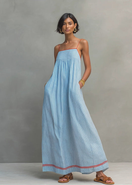 Jade - Robe Longue Rayée Bretelles Fines