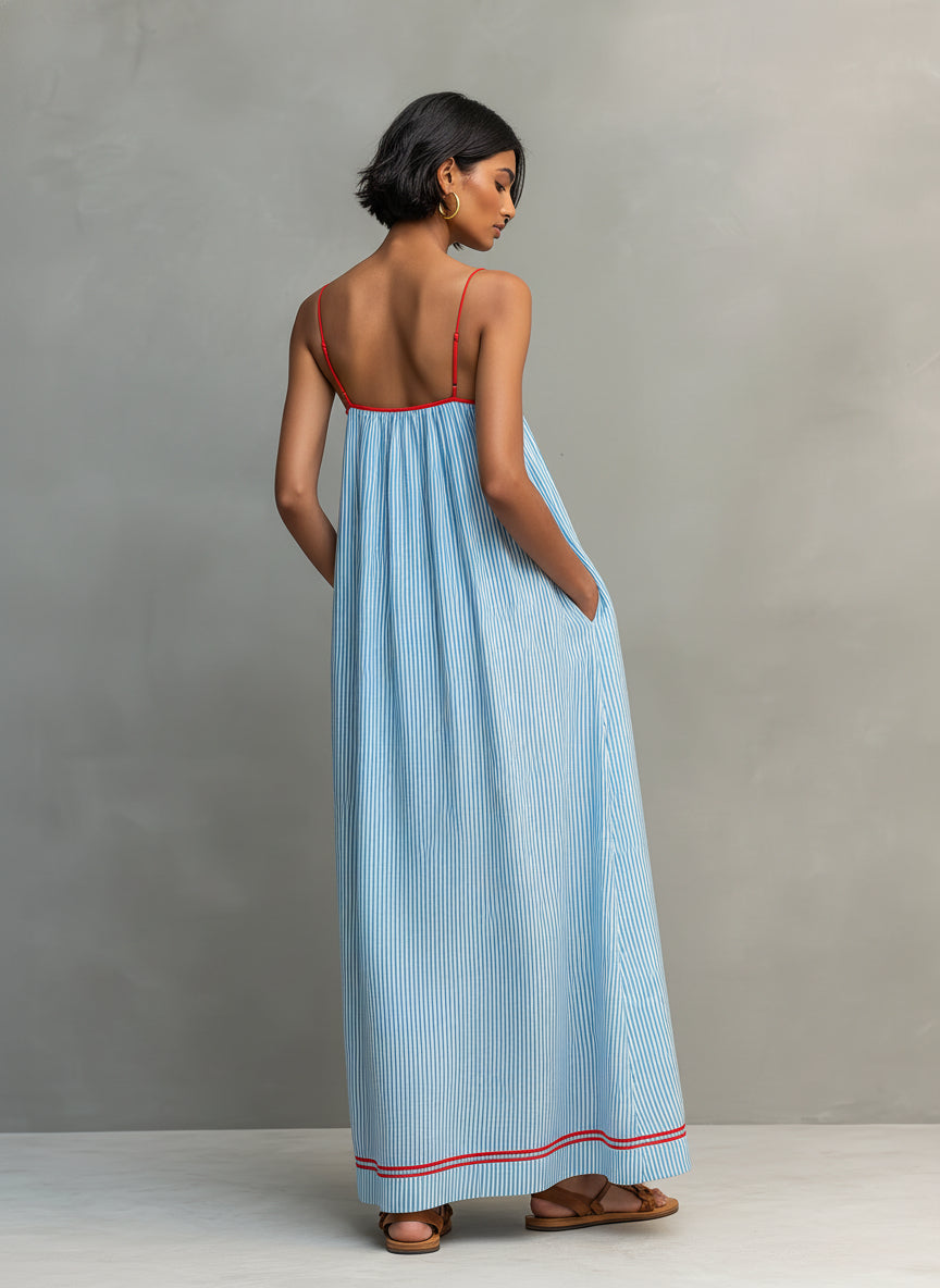 Jade - Robe Longue Rayée Bretelles Fines