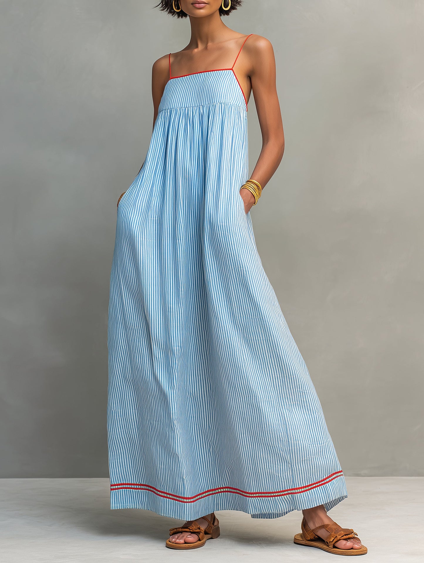 Jade - Robe Longue Rayée Bretelles Fines