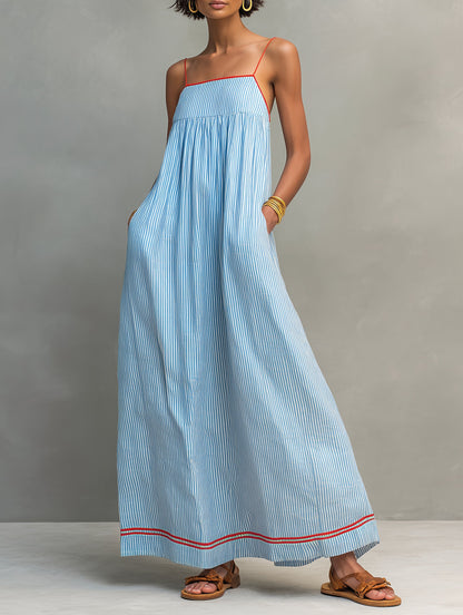Jade - Robe Longue Rayée Bretelles Fines