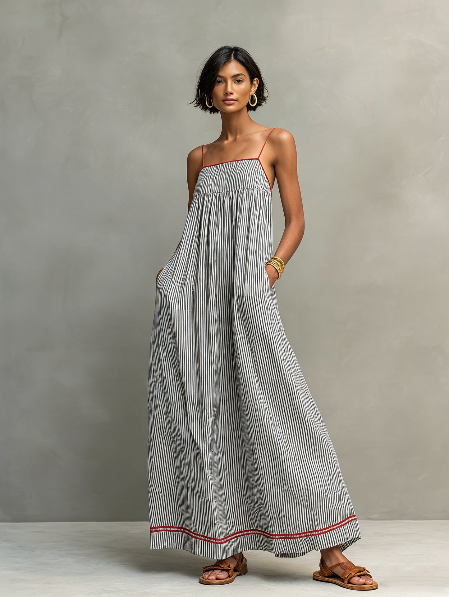 Jade - Robe Longue Rayée Bretelles Fines