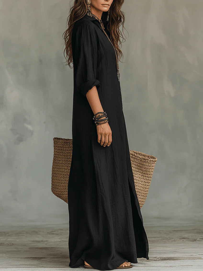 Nova - Robe noire fluide avec boutons
