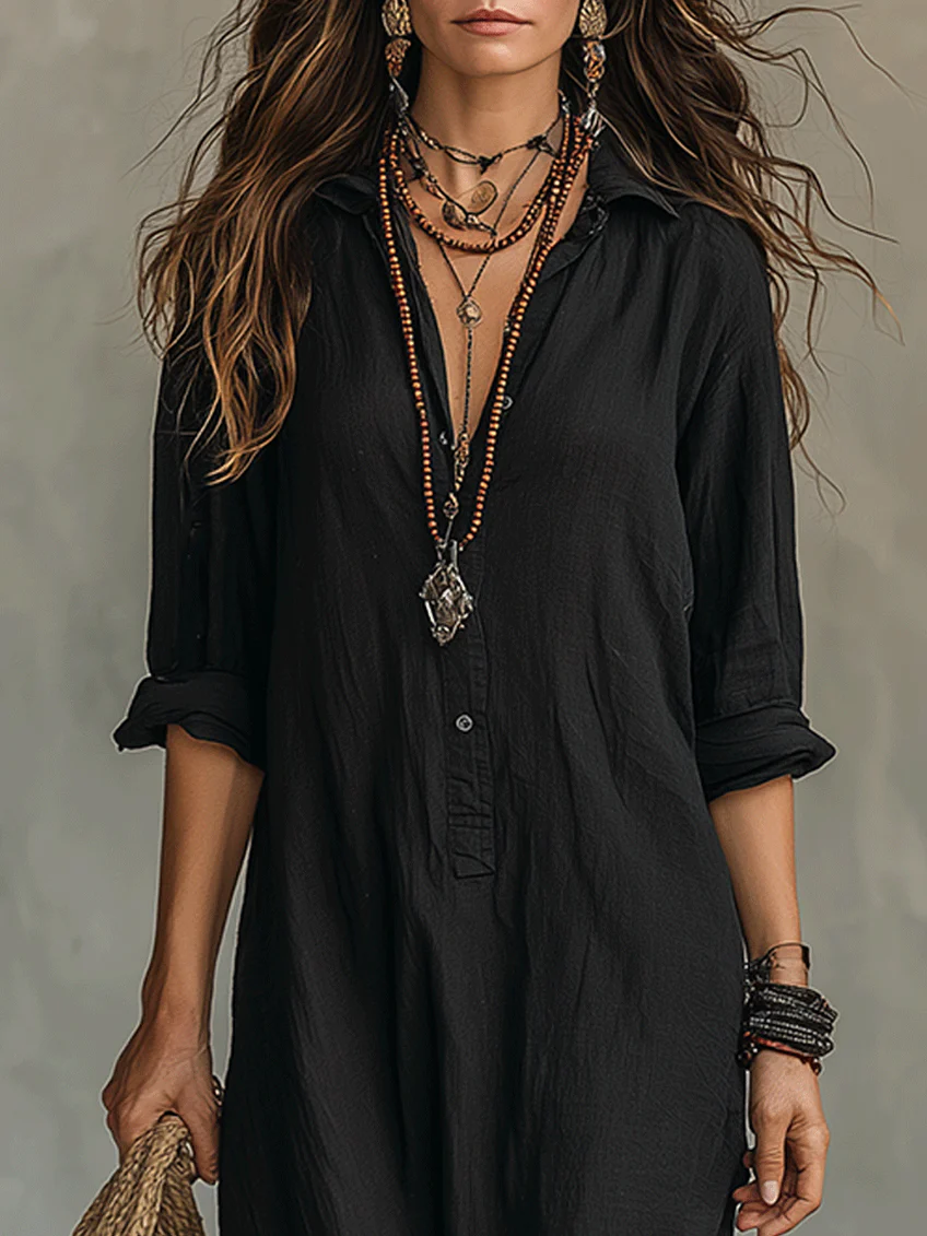 Nova - Robe noire fluide avec boutons
