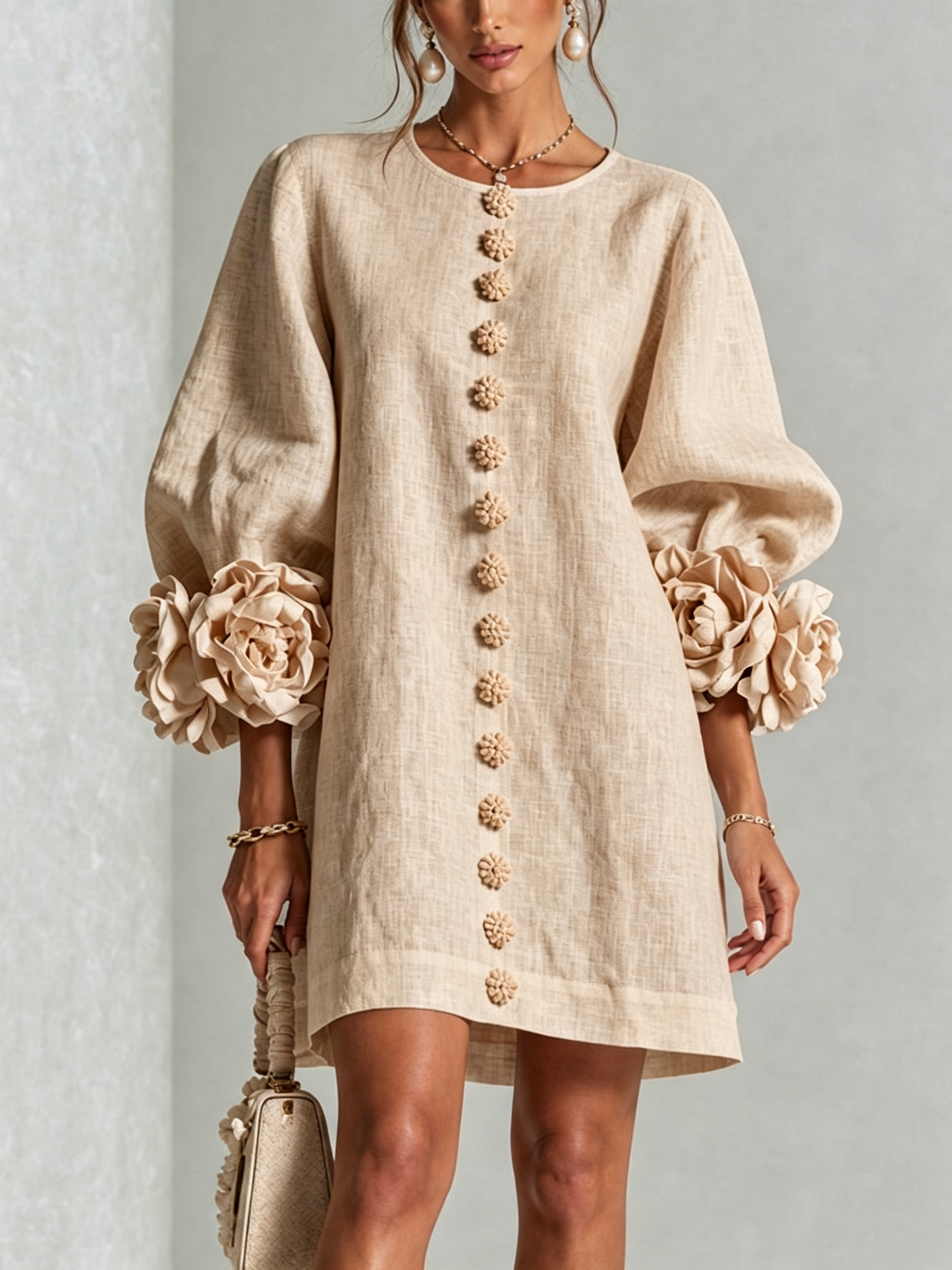 Lolita — Robe Courte à Boutons & Manchettes Fleuries