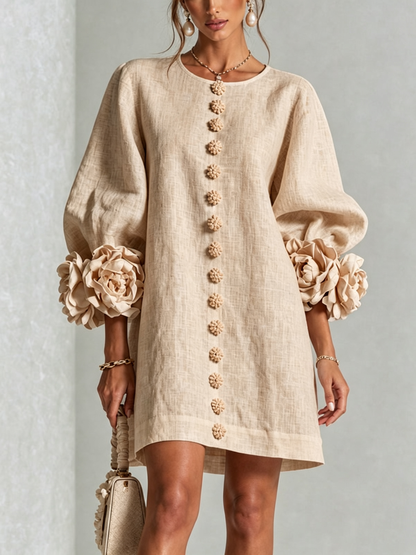 Lolita — Robe Courte à Boutons & Manchettes Fleuries