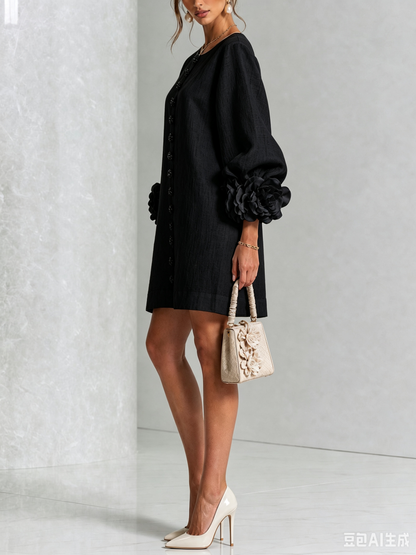 Lolita — Robe Courte à Boutons & Manchettes Fleuries
