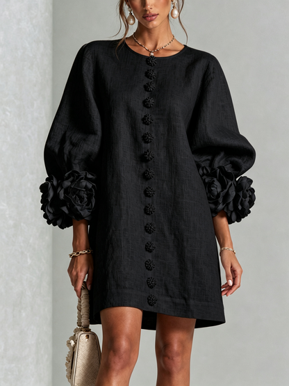 Lolita — Robe Courte à Boutons & Manchettes Fleuries
