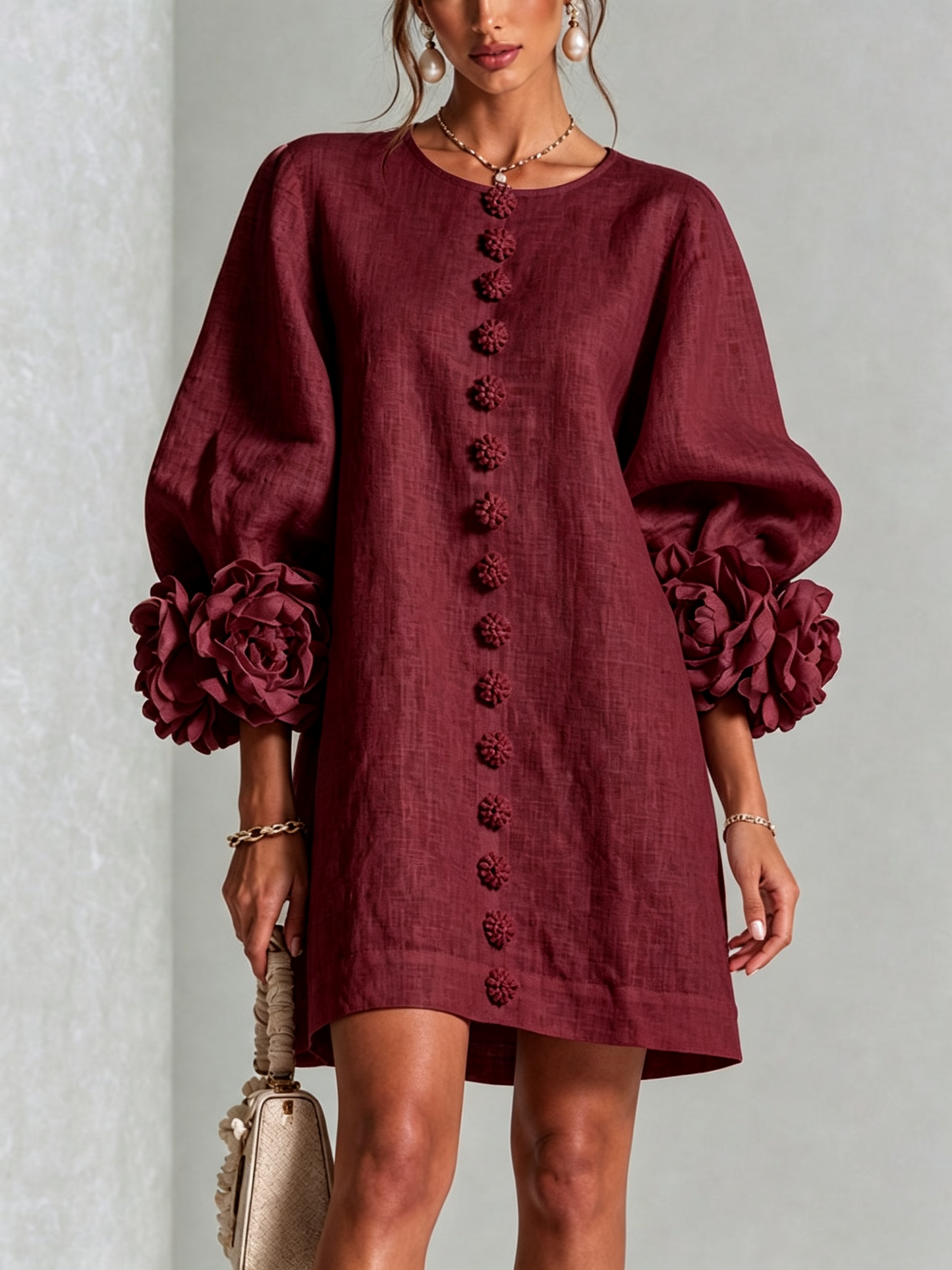 Lolita — Robe Courte à Boutons & Manchettes Fleuries