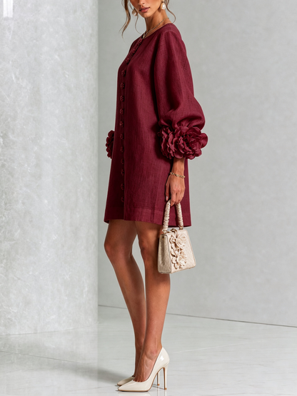 Lolita — Robe Courte à Boutons & Manchettes Fleuries
