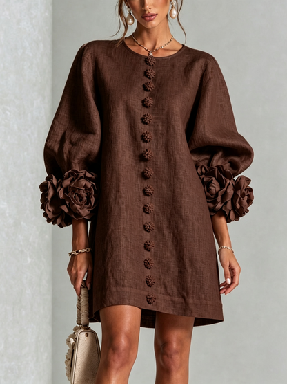 Lolita — Robe Courte à Boutons & Manchettes Fleuries