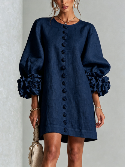 Lolita — Robe Courte à Boutons & Manchettes Fleuries