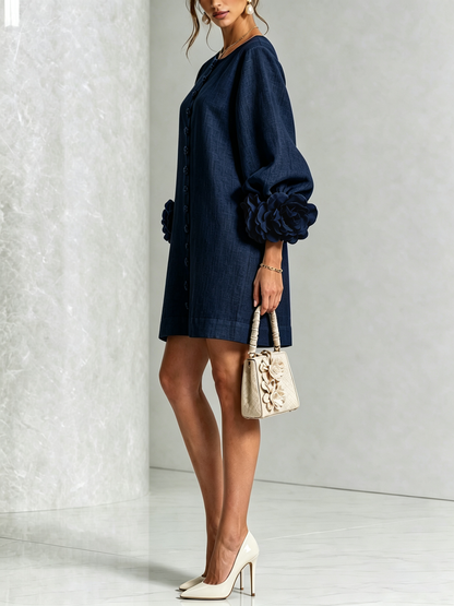Lolita — Robe Courte à Boutons & Manchettes Fleuries