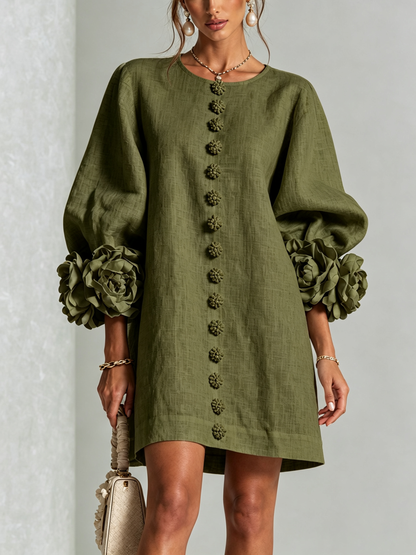 Lolita — Robe Courte à Boutons & Manchettes Fleuries
