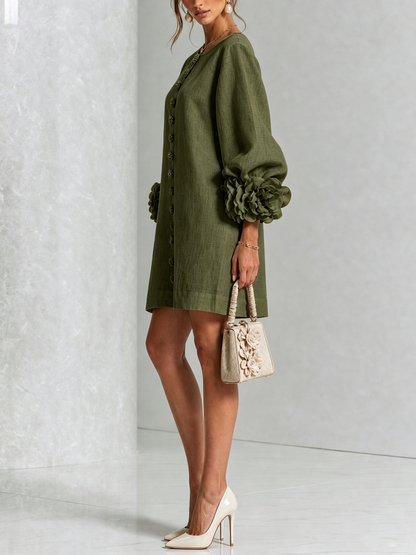Lolita — Robe Courte à Boutons & Manchettes Fleuries