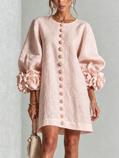 Lolita — Robe Courte à Boutons & Manchettes Fleuries
