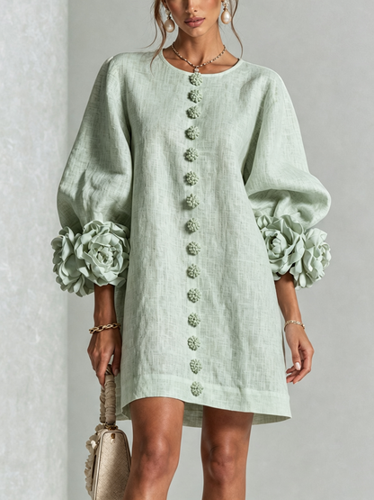 Lolita — Robe Courte à Boutons & Manchettes Fleuries